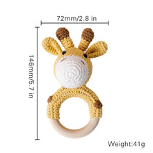Load image into Gallery viewer, Animal Wooden Teething Ring Rattle Hand-Made Crochet | Giraffe