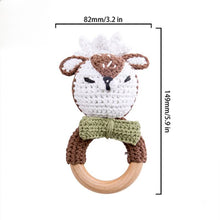 Load image into Gallery viewer, Animal Wooden Teething Ring Rattle Hand-Made Crochet | Deer