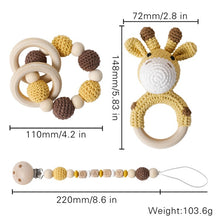 Load image into Gallery viewer, Giraffe Baby Gift Box 3pcs set| Crochet Rattle & Teething Ring & Pacifier Holder Dummy Clip