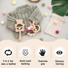 Load image into Gallery viewer, Wooden Teether and Rattle 2pcs Set