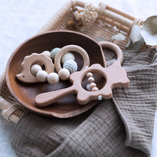 Load image into Gallery viewer, Wooden Teether and Rattle 2pcs Set