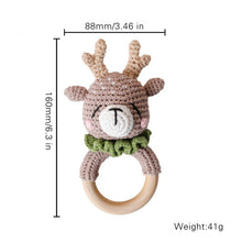 Load image into Gallery viewer, Animal Wooden Teething Ring Rattle Hand-Made Crochet | Elk
