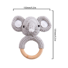 Load image into Gallery viewer, Animal Wooden Teething Ring Rattle Hand-Made Crochet | Elephant
