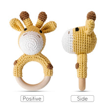 Load image into Gallery viewer, Animal Wooden Teething Ring Rattle Hand-Made Crochet | Giraffe
