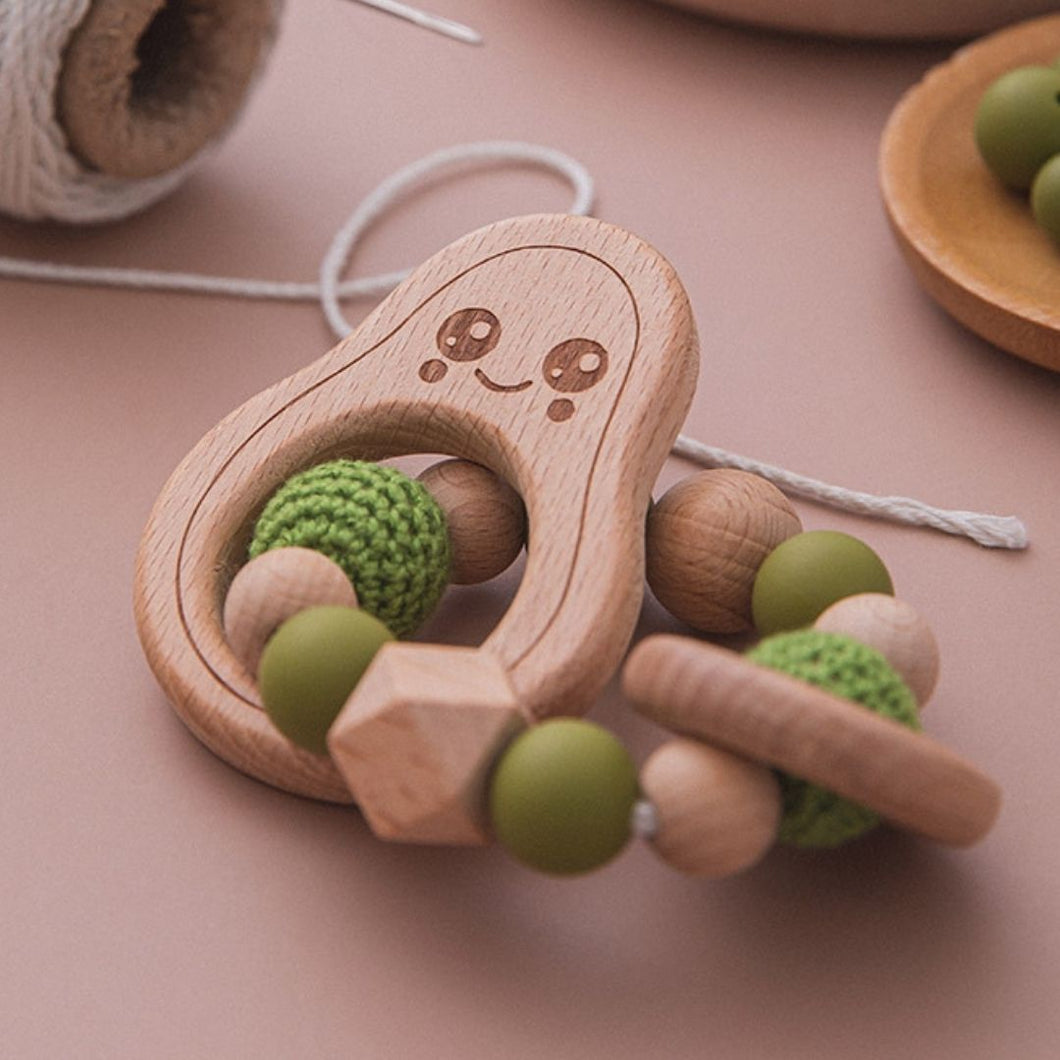 Wooden Avocado Beads Rattle Baby Teether