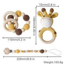 Load image into Gallery viewer, Giraffe Baby Gift Box 3pcs set| Crochet Rattle &amp; Teething Ring &amp; Pacifier Holder Dummy Clip
