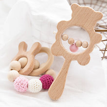 Load image into Gallery viewer, Wooden Teether and Rattle 2pcs Set
