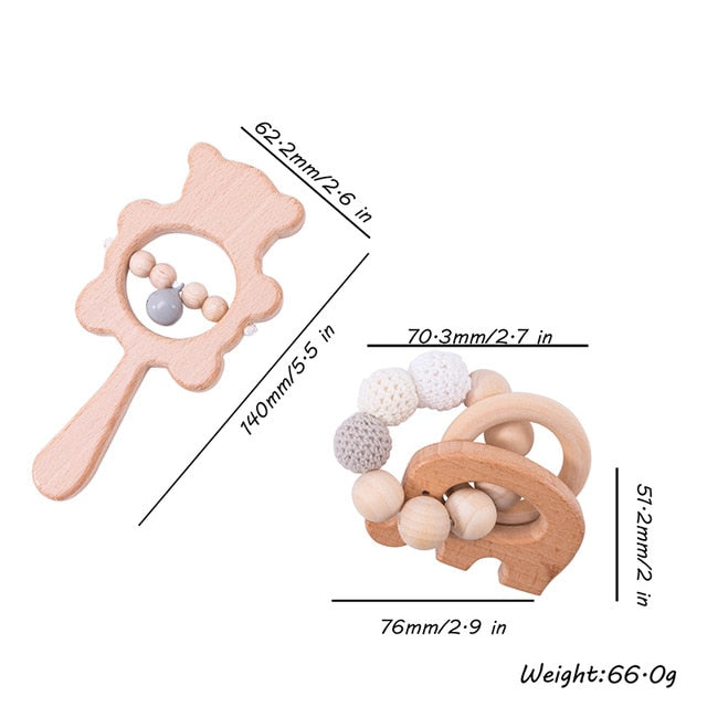 Wooden Teether and Rattle 2pcs Set